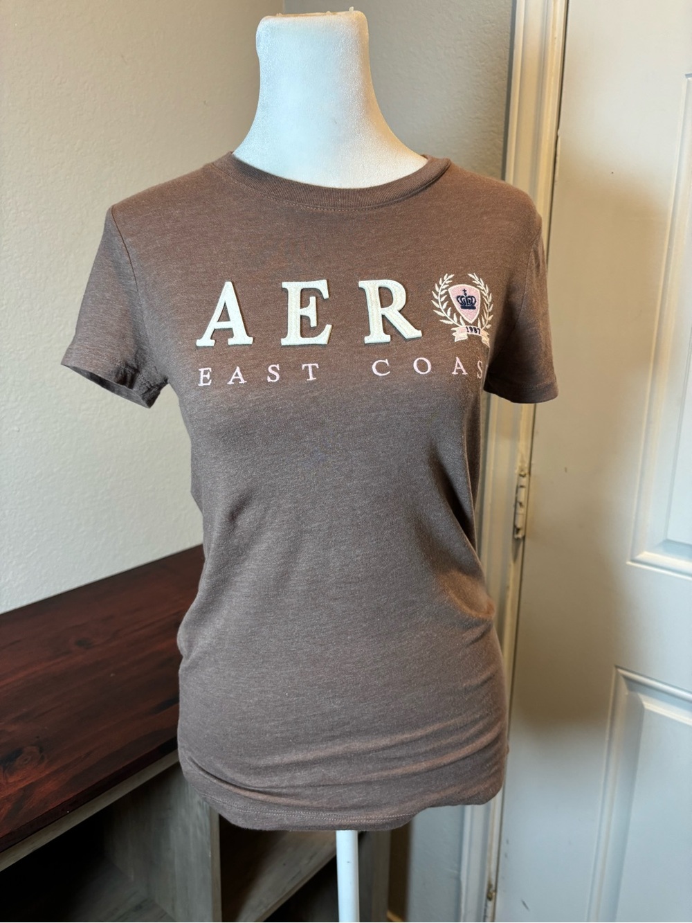 Aeropostale Classic Crew Brown Tee with White Print